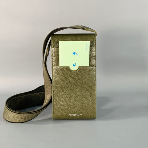 OFF-WHITE One Size Green Olive Embossed Pebble Grain Leather Phone Bag