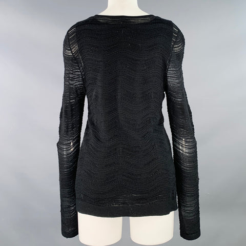 ESCADA Taille M Pull en mélange de laine noire à rayures texturées et col rond
