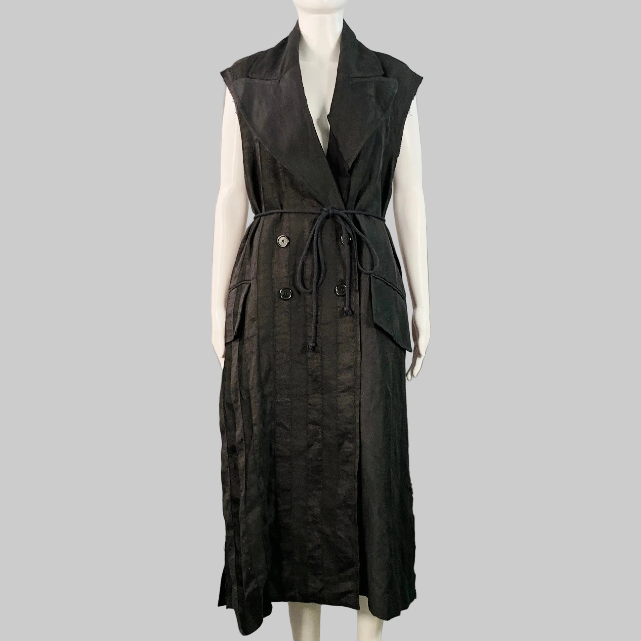 ANN DEMEULEMEESTER Size S Black Linen Blend Stripe Layered Double