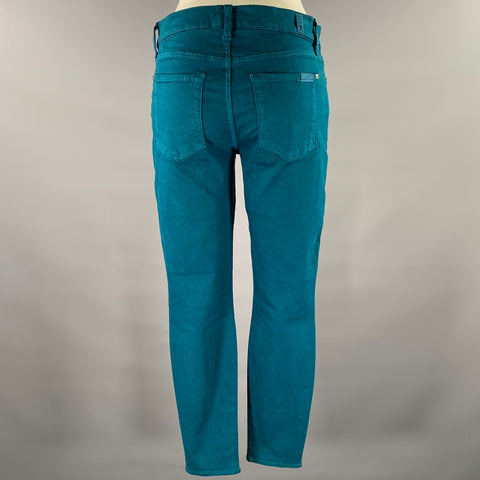 FOR ALL 7 MANKIND Size 30 Teal Cotton Denim Slim Pants