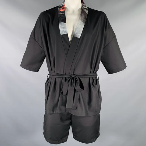 YUSUF KAYI Size L Black Belted Kimono Shorts Suit
