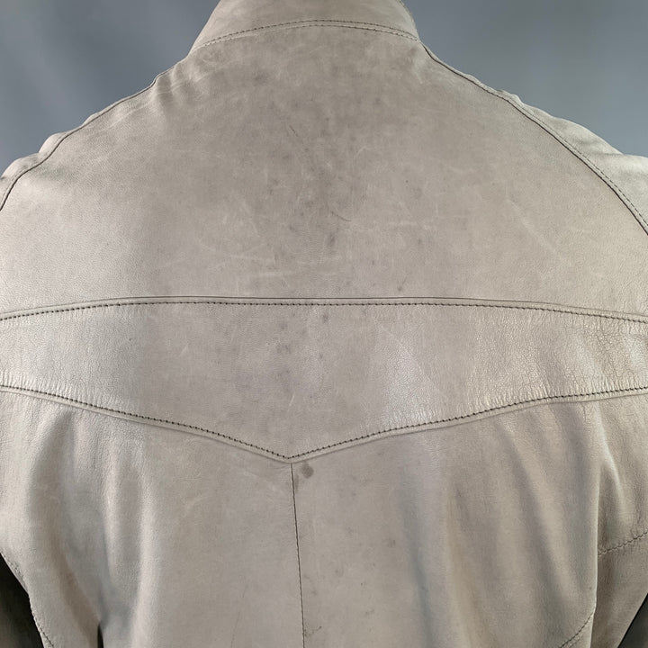 JOHN VARVATOS Size L Grey Leather Zip Up Moto Racer Jacket