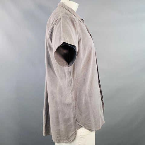 THE LOST EXPLORER Size XL Auk Grey Linen Cotton Hidden Buttons Short Sleeve Shirt