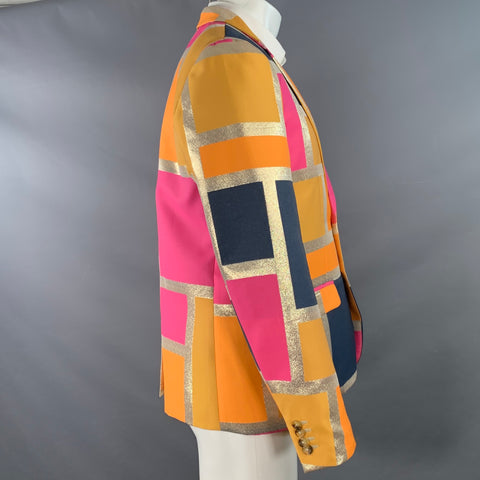 MR. TURK Size 40 Pink Orange Blue Color Block Polyester Blend Sport Coat