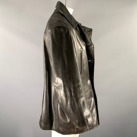 HARVEY LOGAN Size XXL Black Leather Double Breasted Coat