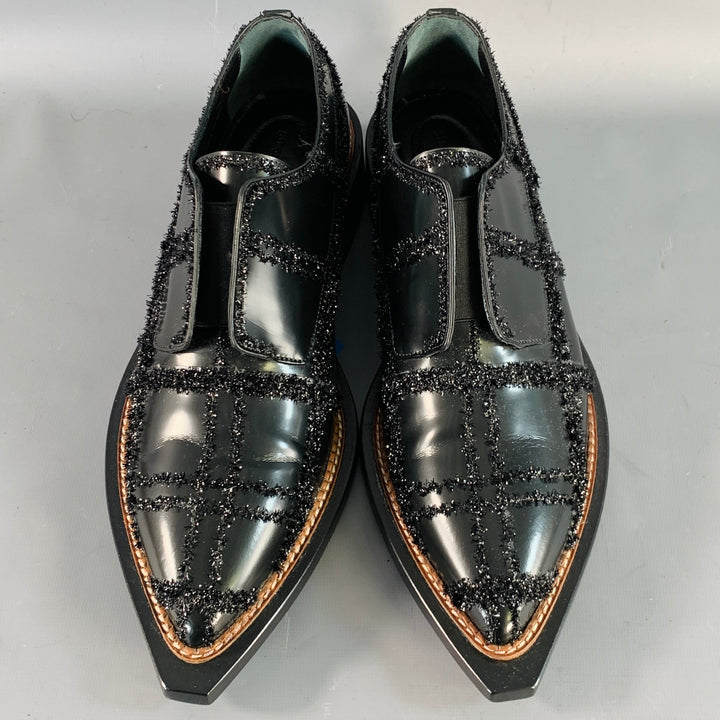 SIMONE ROCHA Size 8 Black Tinsel Embellishment Leather Slip On Loafers