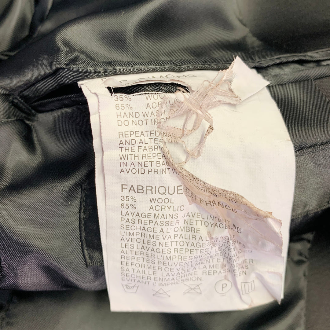 RAF SIMONS Size L Black White Satin Wool Acrylic Peak Lapel Contrast Trim Sport Coat