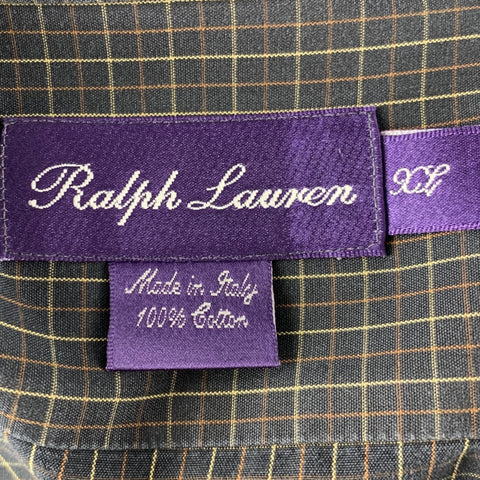 RALPH LAUREN Size XL Black Taupe Checkered Cotton One pocket Long Sleeve Shirt