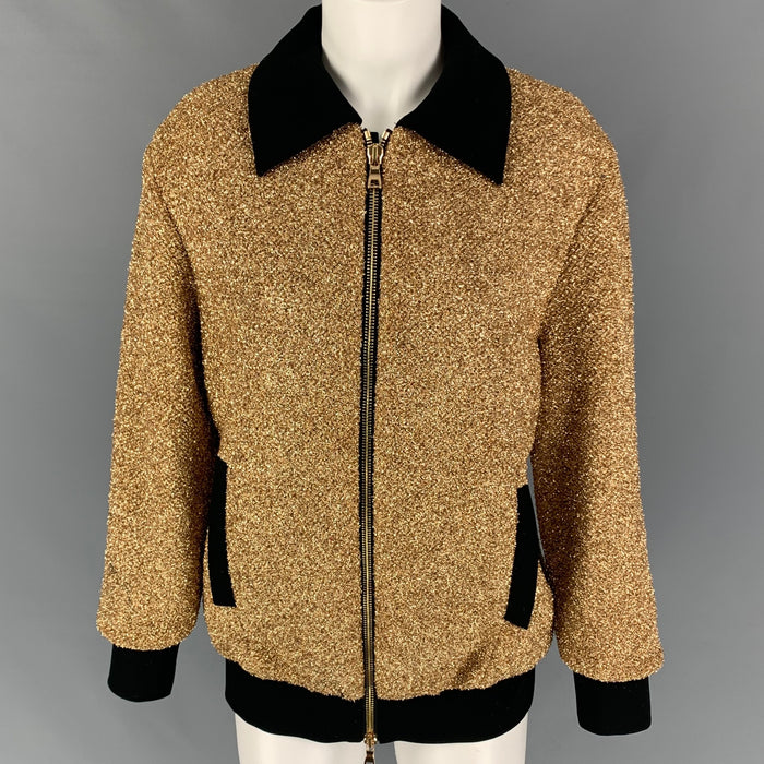 MOSCHINO Size 6 Gold Black Polyester Metallic Zip Up Jacket