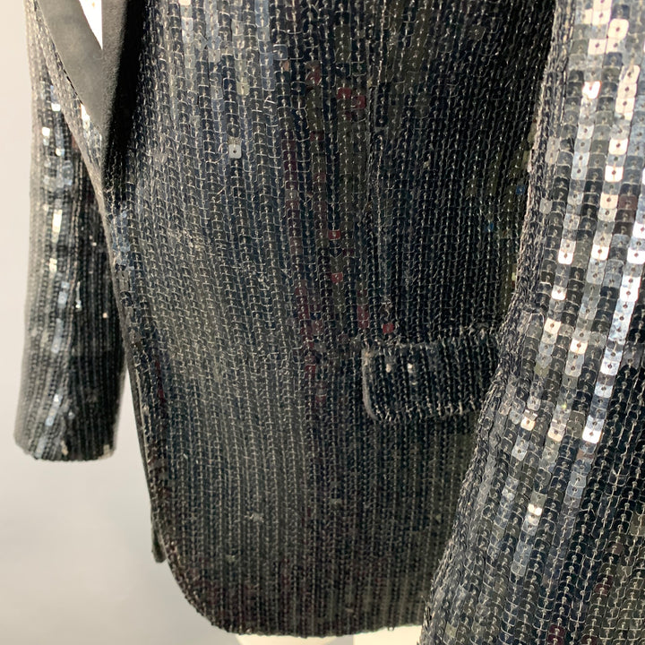 SAINT LAURENT Size 40 Black Polyester Blend Sequined Peak Lapel Sport Coat