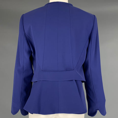 ARMANI COLLEZIONI Size 8 Blue Single Breasted Collarless Jacket