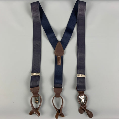 TRAFALGAR Size One Size Navy Brown Leather Elastic Suspenders