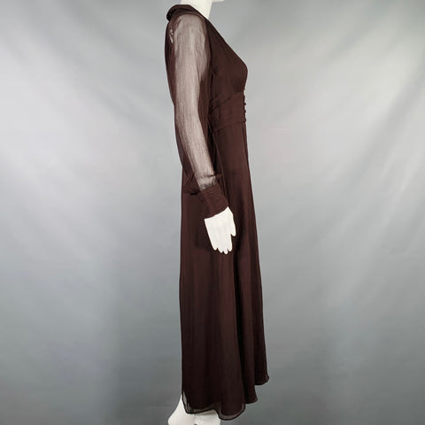 Robe longue manches longues transparente en viscose marron MASSIMO DUTTI taille S