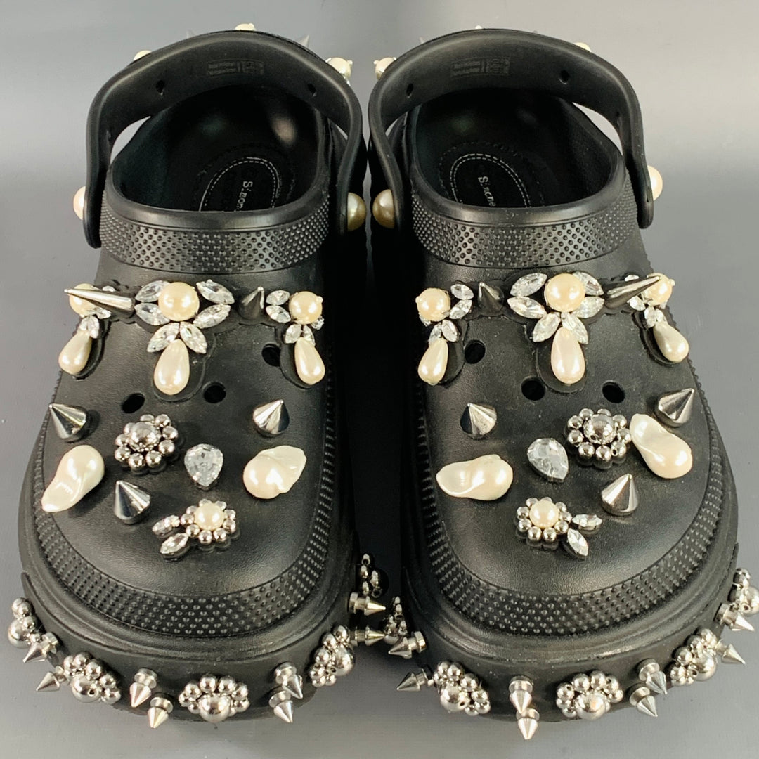 SIMONE ROCHA Size 10 Black Studded Embellishment Rubber Slip On Clogs Loafers