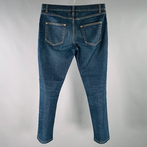 SAINT LAURENT Size 30 Blue Contrast Stitch Cotton Blend Straight Jeans