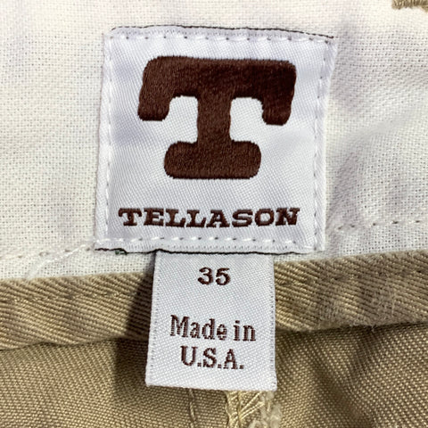 TELLASON Size 35 Khaki Cotton Button Fly Casual Pants
