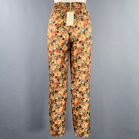 MOMONI Pantalon décontracté taille élastique en soie motifs fruits multicolore Taille M