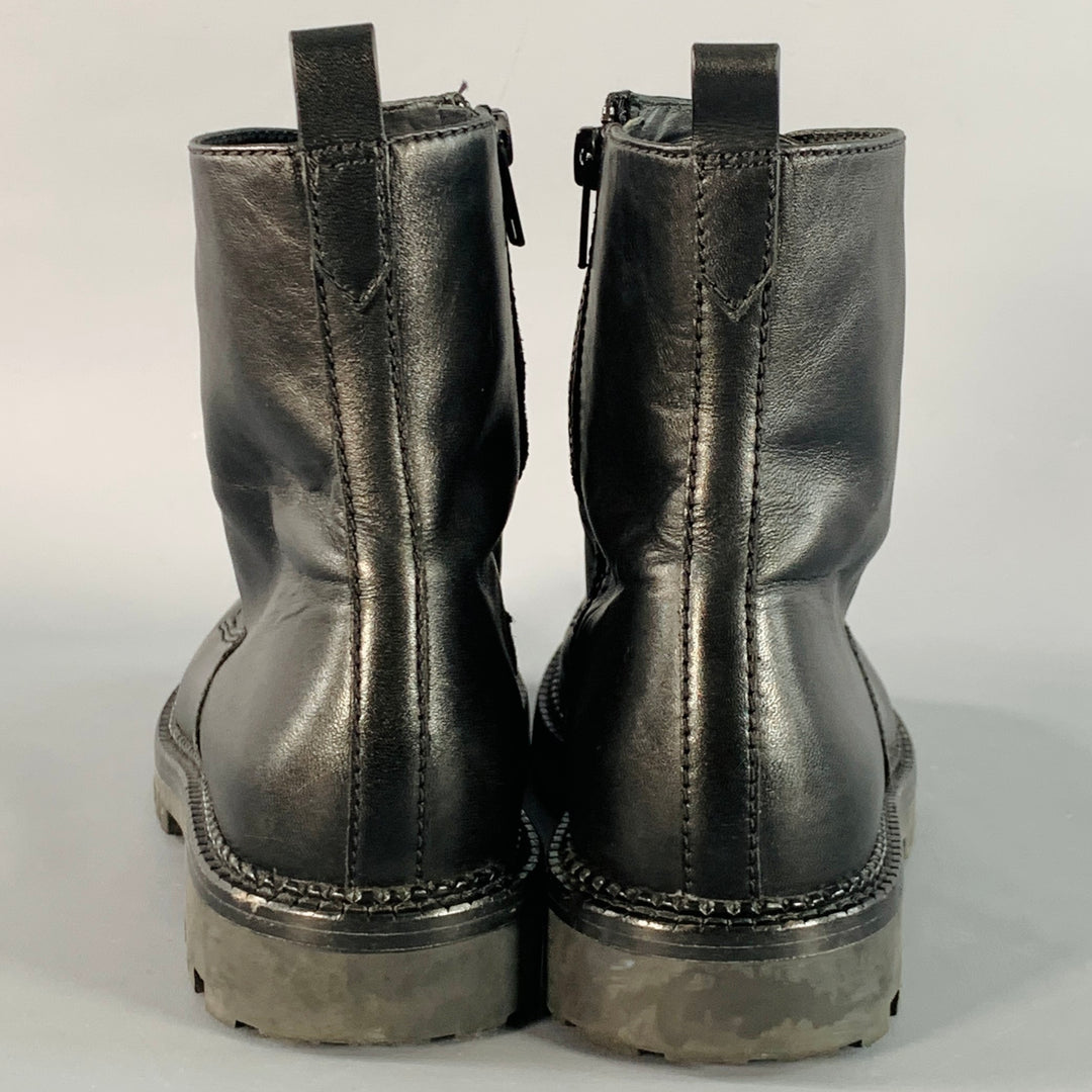 VINCE Size 9 Black Leather Lace-Up Side Zipper Combat Boots