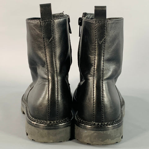 VINCE Size 9 Black Leather Lace-Up Side Zipper Combat Boots