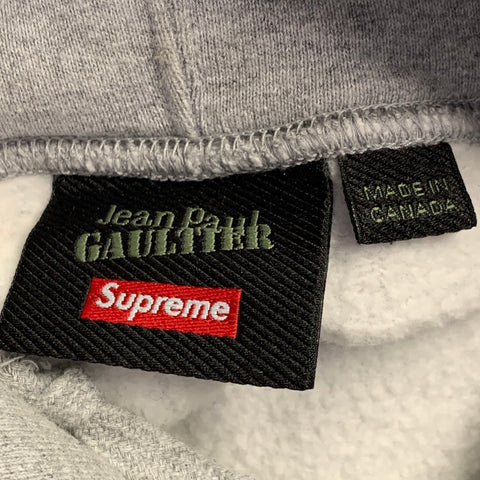 JEAN PAUL GAULTIER x SUPREME SS19 Size L Grey Multi Color Floral Cotton Blend Hooded Sweatshirt