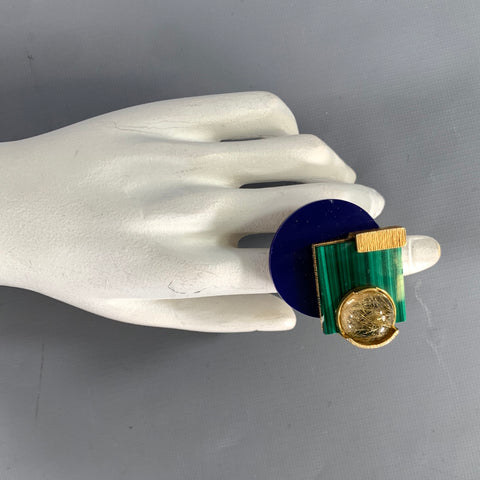 MARC JACOBS Gold Green & Blue Color Block Cocktail Ring