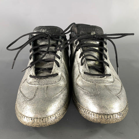 MAISON MARGIELA Size 8 Silver Black Glitter Lace Up Sneakers