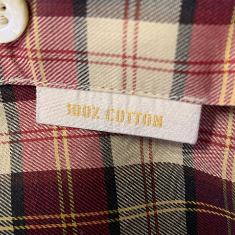 BRIONI Size L Burgundy Tan Tartan Cotton Button Down Long Sleeve Shirt