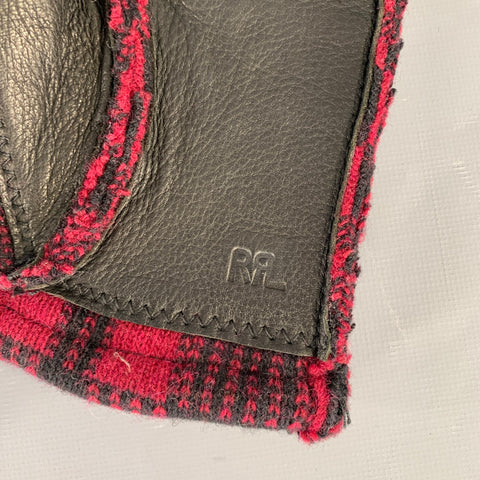 RRL by RALPH LAUREN Size S/M Red Black Plaid Wool Leather Gloves