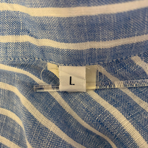 SAM MALOUF Size L Blue White Stripe Linen Pointed Collar Long Sleeve Shirt