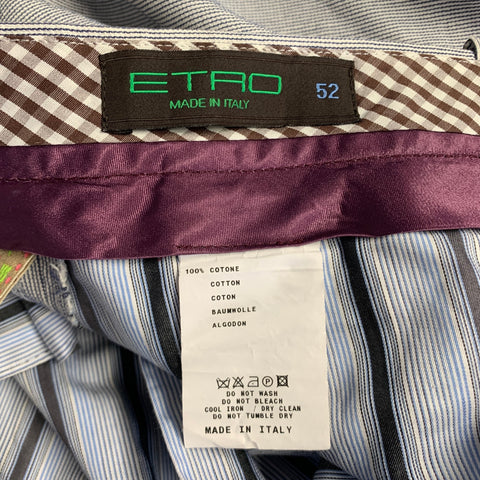 ETRO Size 34 Blue White Pinstripe Cotton Zip Fly Dress Pants