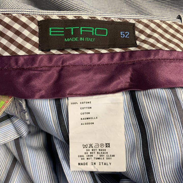 ETRO Size 34 Blue White Pinstripe Cotton Zip Fly Dress Pants