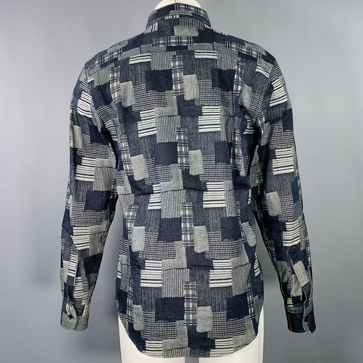 BARNEY'S NEW YORK Size M Black Grey Patchwork Cotton Long Sleeve Shirt