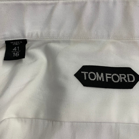 TOM FORD Size M White Cotton Curved Cutaway Button Up Long Sleeve Shirt