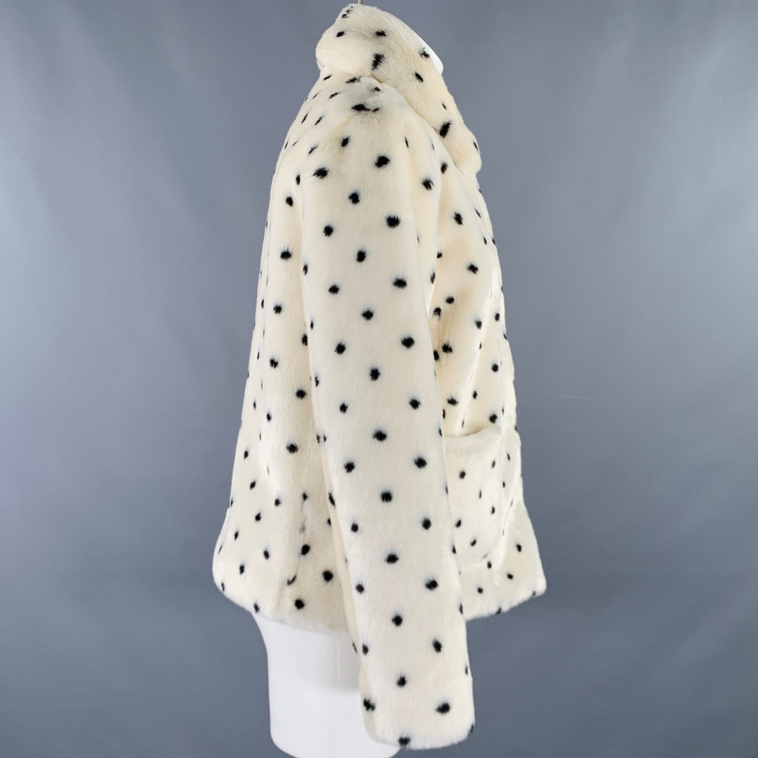 REBECCA TAYLOR Size S White Black Acrylic Dots Faux Fur Snaps Jacket