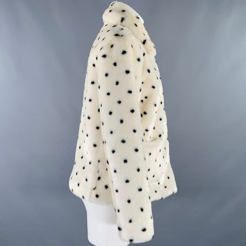 REBECCA TAYLOR Size S White Black Acrylic Dots Faux Fur Snaps Jacket
