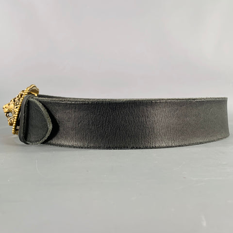 GUCCI Size 36 Black Gold Leather Metal Belt
