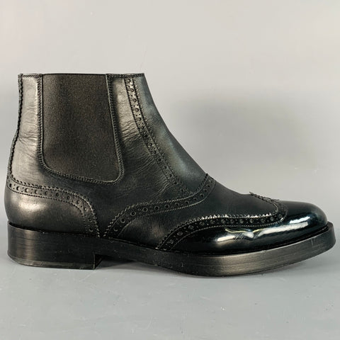 BALENCIAGA Size 9 Black Leather Perforated Wingtip Chelsea Boots