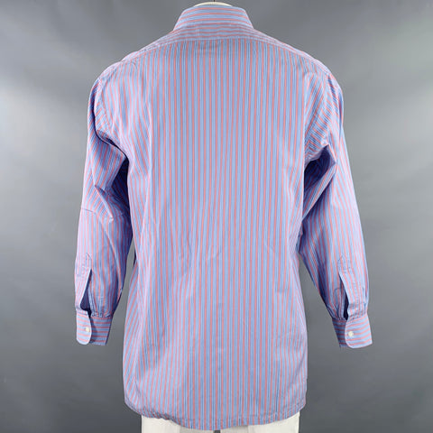 CHARVET Size L Blue Pink Stripe Cotton Curved Cutaway Long Sleeve Shirt