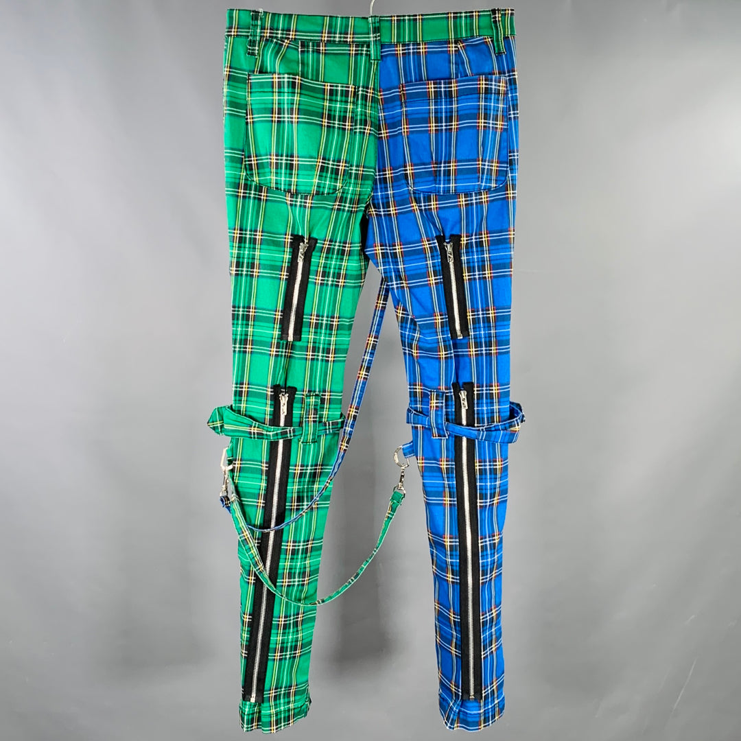 TRIPP Size 32 Green Blue Plaid Wool Bondage Punk Casual Pants
