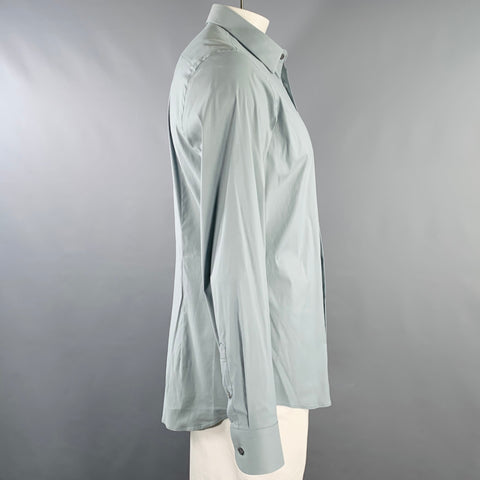 PRADA Size 42 Blue Cotton Blend Spread Collar Long Sleeve Shirt