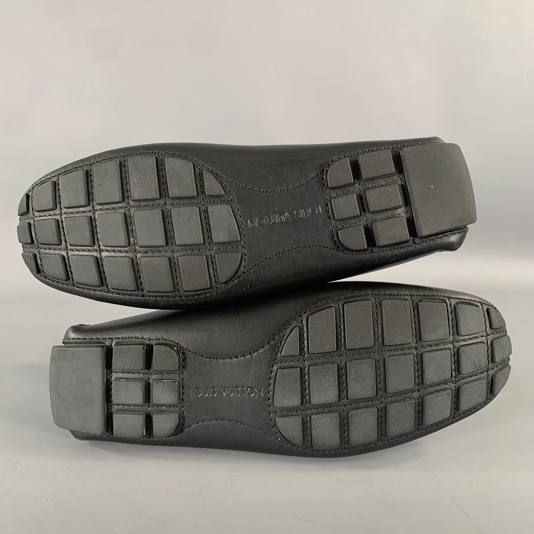 LOUIS VUITTON Size 7.5 Black Grey Logo Leather Loafers
