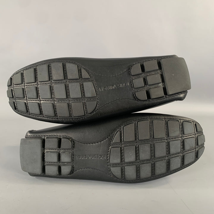 LOUIS VUITTON Size 7.5 Black Grey Logo Leather Loafers