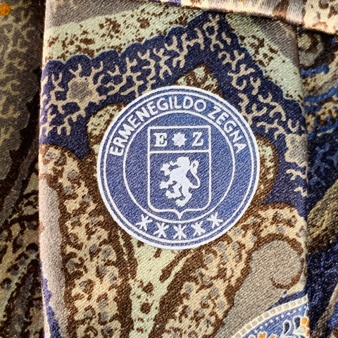 ERMENEGILDO ZEGNA Grey Blue Paisley Silk Tie