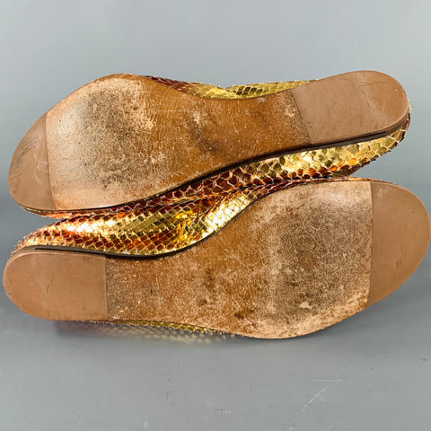 LANVIN Size 6.5 Gold Pink Snake Skin Ballet Flats