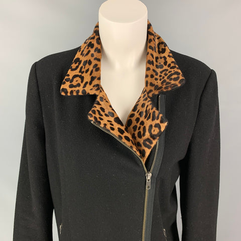 Manteau zippé léopard en mélange de laine MASON, taille 8, noir et beige