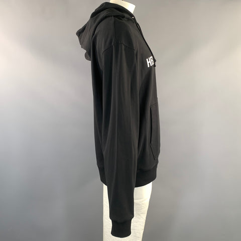 HELMUT LANG Size XXL Black White Logo Cotton Hooded Sweatshirt