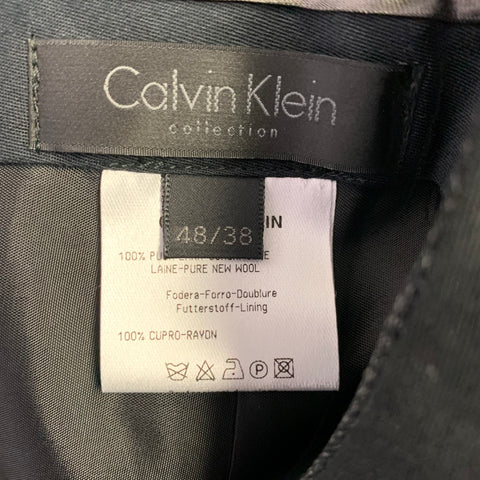 CALVIN KLEIN COLLECTION Size 32 Charcoal Grid Wool Flat Front Dress Pants