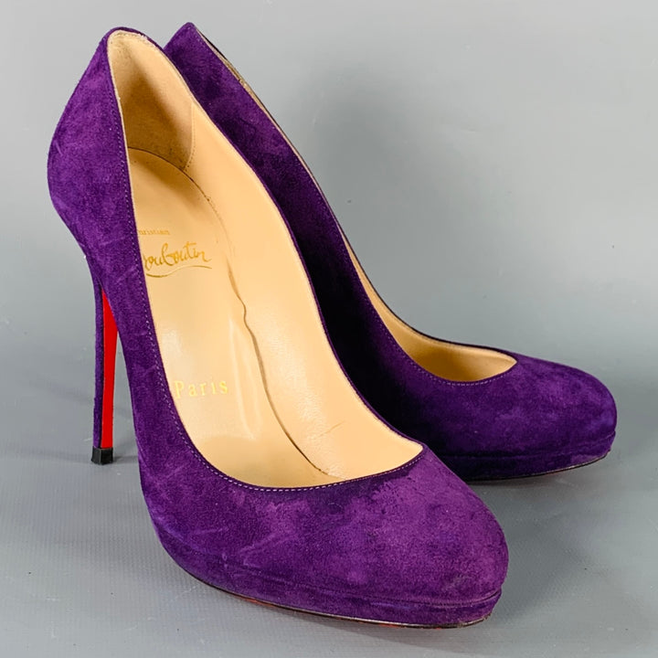 CHRISTIAN LOUBOUTIN Size 4.5 Purple Suede Platform Pumps