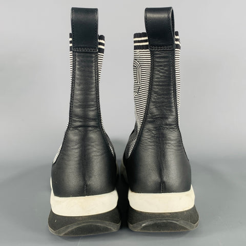 FENDI Size 6 Black White Leather Knit Sock Boots
