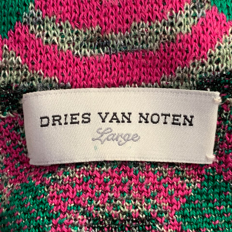 DRIES VAN NOTEN Size L Pink Green Black Cotton Blend Abstract Pullover
